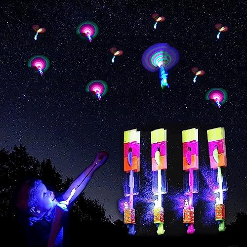 60pcs Led Arrow Helicopter Flying Toy Party Fun Gift Elastic Slingshot Flying Copters Birthdays Summer Day Party Favors Outdoor Game for Kids