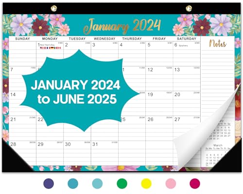 Desk Calendar 2024-2025,18 Months January 2024 to June 2025 - Large 17' x 12' Desktop/Wall Monthly Calendar for Home or Office - Floral