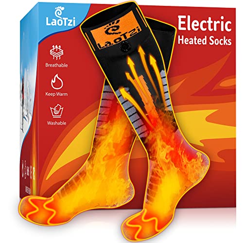 LaoTzi Rechargeable Heated Socks for Men and Women, 7.4V 5000mAh Battery Powered Electric Thermal Socks for Ski/Hunting/Fishing/Sleeping/Indoor/Outdoor/Sports/Winter, Machine Washable Winter Socks