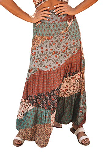 Happy Sailed Womens Summer Bohemian Vintage Print Pockets Elastic Long A Line Skirt Medium Multicolor