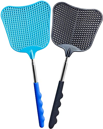 CUNCUI Fly Swatter Heavy Duty Set, with Durable Telescopic Stainless Steel Extendable Handles, for Home, Classroom and Office, 2Pcs, 2 Colors