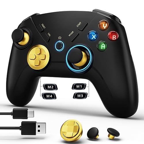 Multi-Platform PC Wireless Controller, Bluetooth Gaming Controller, Compatible with Windows, iPad, Steam, Laptop, Mac, Tablet, and Smart TV, with Double Shock, Macro Keys, Turbo Button, LED Backlight