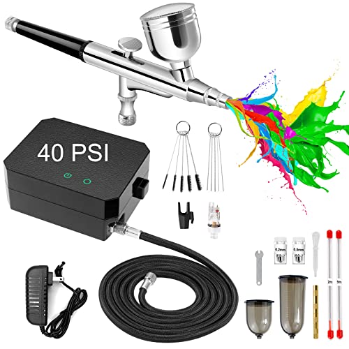 Versatile 40 PSI Airbrush Kit Multi-Function Dual-Action Air Brush Set with Adjustable Pressure, Ideal for Painting, Artistry, Modeling, Makeup, Nails, Cake Decorating and Tattoos
