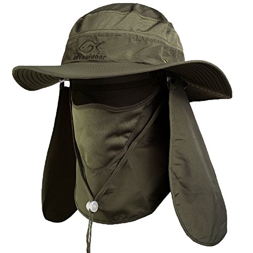 DDYOUTDOOR 07-281 Fashion Summer Outdoor Sun Protection Fishing Cap Neck Face Flap Hat Wide Brim (Army Green)