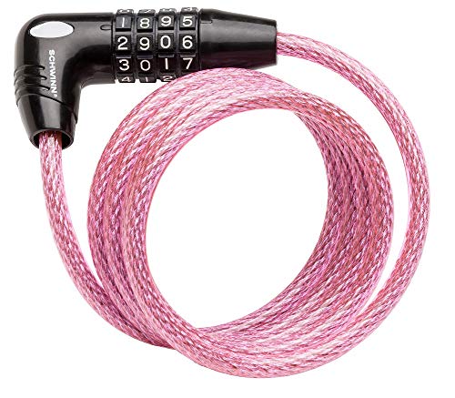 Schwinn Combination Bike Lock in Braided Steel Cable, 5 feet x 8 mm Anti Theft Bicycle Lock, Pink, Security Level 1