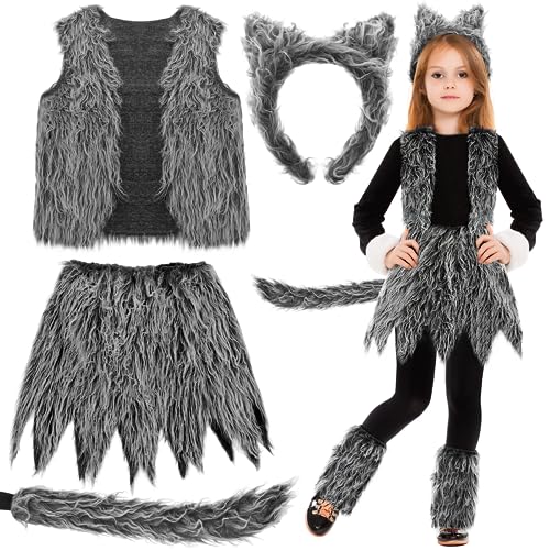 Newcotte 7 Pcs Halloween Werewolf Accessories Wolf Costume Wolf Ear and Tail Costume for Cosplay Party Costumes Supplies (Child)