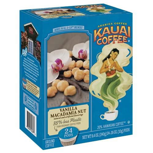 Kauai Coffee Vanilla Macadamia Nut Medium Roast- Compatible with Keurig Pods K-Cup Brewers (1 Pack of 24 Single-Serve Cups)