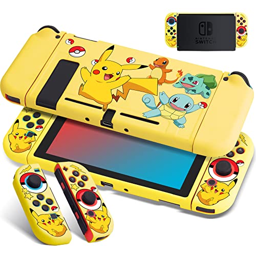 Xcitifun Designed for Nintendo Switch Joy-Con TPU Cases for Girls Boys Kids Cute Kawaii Character Protective Shell Compatible with Nintendo Switch Controller Carrying Cover - Yellow Poke