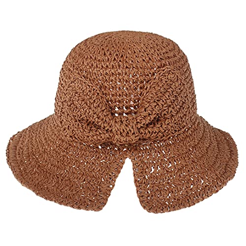 Fashion Sun Straw Hat Wide Brim Summer Beach Hat Floppy Breathable Bucket Hats for Women Travel Vacation Camel