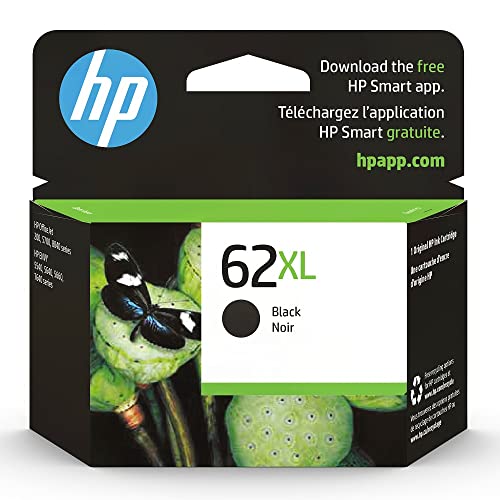 HP 62XL Black High-yield Ink cartridge | Works with HP ENVY 5540, 5640, 5660, 7640 Series, HP OfficeJet 5740, 8040 Series, HP OfficeJet Mobile 200, 250 Series | Eligible for Instant Ink | C2P05AN