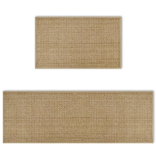 Artoid Mode Washable Non Slip Kitchen Rugs and Mats Set of 2, Rubber Backing Absorbent Kitchen Mats for Floor Front of Sink - 17x29 and 17x47 Inch