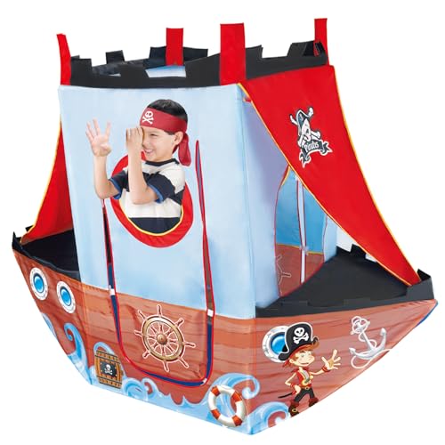 deAO Pirate Ship Tent for Kids Pirate Play Tent for Indoor Outdoor Game Pop Up Tents Toddler Playhouse Pirate Adventure Themed Pop Up Ship Playhouse Tent Set for Boy & Girl