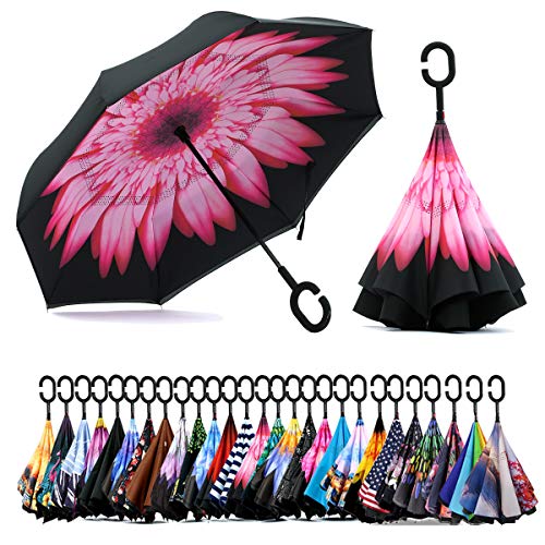 SIEPASA Spar. Saa Double Layer Inverted Umbrella with C-Shaped Handle, Anti-UV Waterproof Windproof Straight Umbrella for Car Rain Outdoor Use