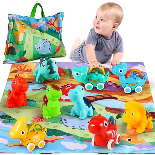 ALASOU 9 PCS Dinosaur Car Toys with Playmat/Storage Bag|1st Birthday Gifts for Toddler Toys Age 1-2|Baby Toys for 1 2 Year Old Boy|1 2 Year Old Boy Birthday Gift for Infant Toddlers