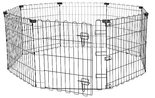 Amazon Basics - Octagonal Foldable Metal Exercise Pet Play Pen for Dogs, Fence Pen, Single Door, Extra Small, 60 x 60 x 24 Inches, Black