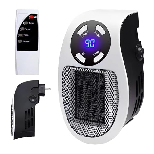 Alpha Heater Toasty Heater Small Plug In Heater | Portable Electric Space Heater Indoor with LED Display | Energy Efficient 500W Wall Outlet Heater Adjustable Thermostat, Timer, Safe, Quick Heating