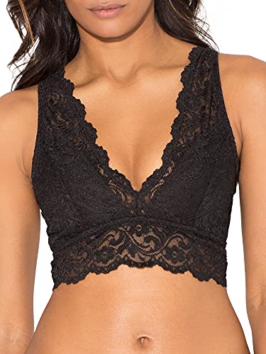 Smart & Sexy Women's Signature Lace Deep V Neck Wireless Bralette, Bralettes For Women With Support, Bralettes and Bralette Pack Black Hue/In the Buff XL
