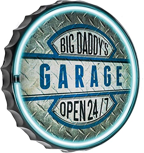 Big Daddy's Garage Open 24/7 Vintage Inspired LED Neon Sign Retro Wall Decor for the Home, Game Room, Bar, or Man Cave (12')