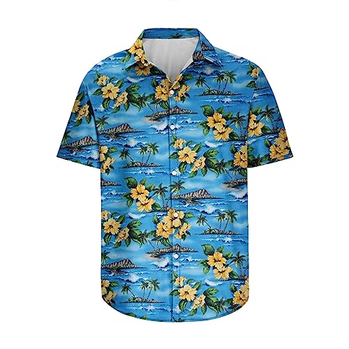 Lastesso Men's Casual Button-Down Shirts Hawaiian Shirt Mens Hawaiian Shirt Summer Shirts for Men Casual Mens Summer Clothes Blue 3XL