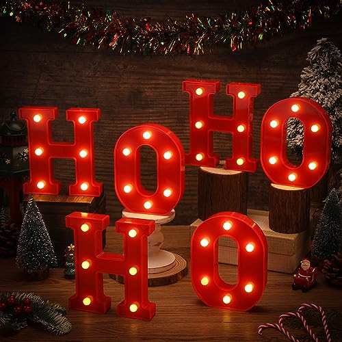 VIHOSE Christmas LED Letter Lights Sign Table Decoration Christmas Light up Letters Battery Powered Letter for Home Bar Christmas Party Bedroom Tabletop Decoration Gift(Ho Ho Ho)