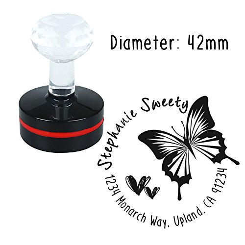 Personalized Custom Stamp Round Butterfly Sweet Heart Love Design Self Inking Flash Rubber Return Address Stamp Seal Maker for Mail Signature Wedding Company Logo Brand Housewarming Gift