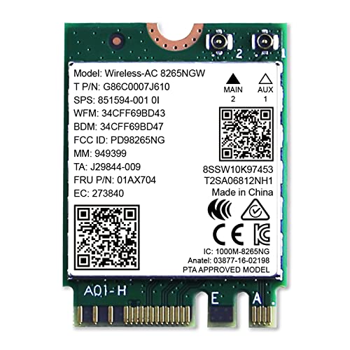 NETELY Wireless-AC 8265NGW Wireless-AC 1200Mbps NGFF M2 Interface WiFi Adapter with Bluetooth 4.2 for Laptop PCs, 2.4GHz 300Mbps & 5GHz 867Mbps Wireless Network Card (Wireless-AC 8265NGW)