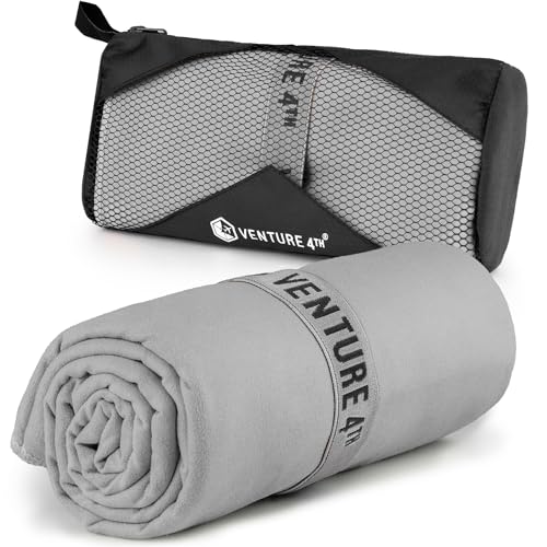 VENTURE 4TH Quick Dry Towel. Microfiber Travel Towel Ideal for Camping, Hiking, Backpacking, Gym. Lightweight & Fast Drying Travel Towels for Body. Compact & Easy to Pack - Light Gray Medium
