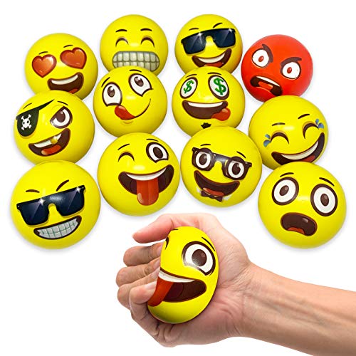 Oji-Moji Party Pack 12 Emoji Stress Balls, Stocking Stuffers for Kids,, Stress Relief, Fidget Kids Toys, Therapy Squeeze, Special Need, Anxiety, Motivation, ADHD, Autism, Team Building