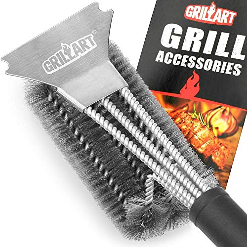 GRILLART Grill Brush and Scraper BBQ Brush for Grill, Safe 18' Stainless Steel Woven Wire 3 in 1 Bristles Grill Cleaning Brush, BR-4516