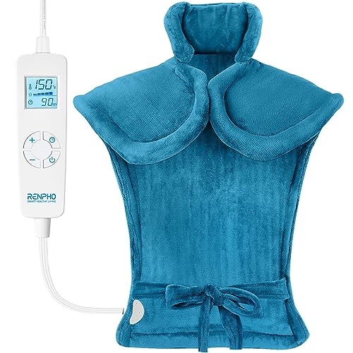 RENPHO Weighted Heating Pad for Neck and Shoulders and Back, Mothers Day Gifts for Wife, Birthday Day Gifts for Mom Dad, FSA HSA Eligible, Electric Heat Pad for Pain Relief, ETL Certified, Blue