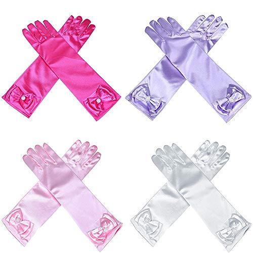 AUHOKY 4 Pairs Little Girls Long Princess Costume Formal Glove Age 3-8(4 Colors)