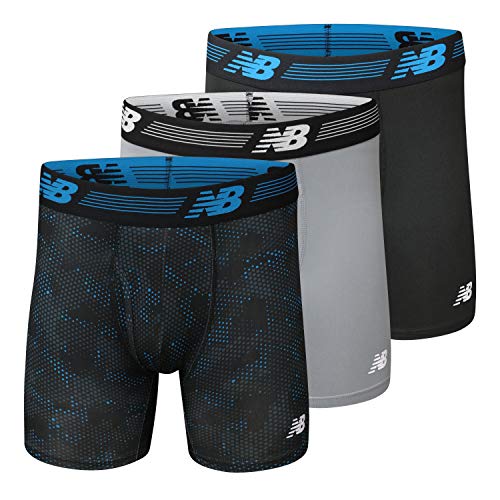 New Balance Men's 6' Boxer Brief Fly Front with Pouch, 3-Pack of 6 Inch Tagless Underwear, Medium