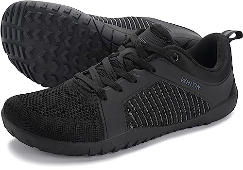 WHITIN Men's Extra Wide Width Barefoot Minimalist Shoes Zero Drop Trail Running Hiking Sneaker Cross Training Walking Gym Workout Lifting All Black 44