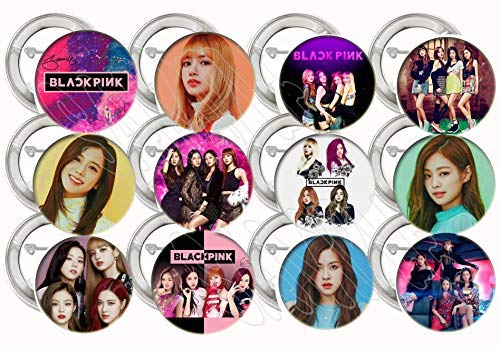 Black Pink Buttons K-pop Party Favors Supplies Decorations Collectible Metal Pinback Buttons Pins, Large 2.25” -12 pcs, South Korean Girl Band Jisoo Jennie Rosé Lisa