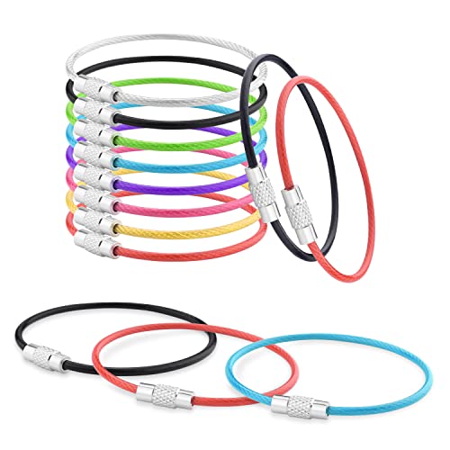 CooBigo 16 Pack Stainless Steel Loops 2mm Coated Wire Keychain Cable Large Key Rings 6 inch Key Chain for Luggage Tags, Key Tags, Keyrings, Kitchen Utensils, Duster-Assorted Colors