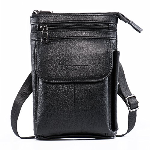 Hengwin Genuine Leather Small Crossbody Purse for Men Women, Travel Passport Wallet Cell Phone Shoulder Holster Belt Pouch Messenger Bag