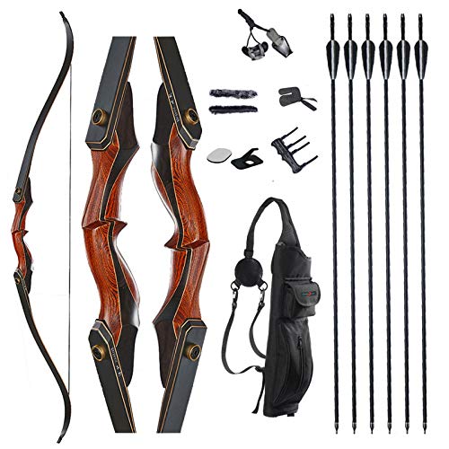 TOPARCHERY Archery 60' Takedown Hunting Recurve Bow and Arrow Set for Adults Practice Competition Longbow Kit 30-50lbs with 6pcs Arrows Right Hand Black