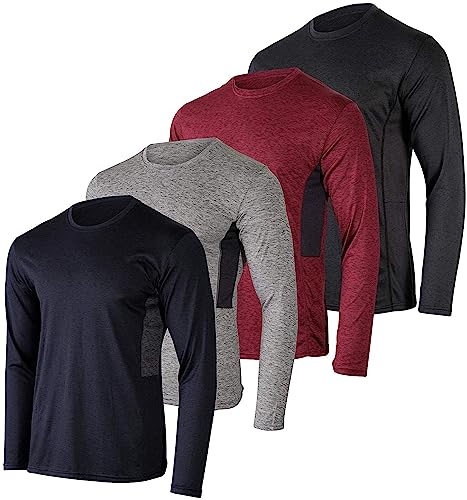 Real Essentials Mens Long Sleeve T-Shirt Fishing Swim Hiking Beach UV UPF SPF Sun Protection Workout Clothes Quick Dry Fit Gym Tee Shirt Athletic Active Running Sport Top Water, Set 5, XXL, Pack of 4