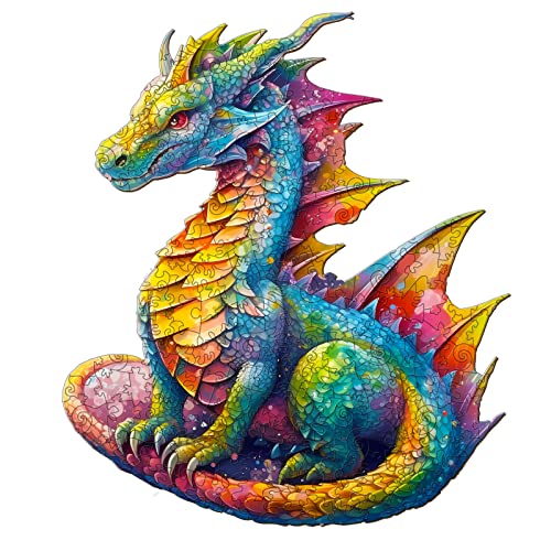 Jigfoxy Wooden Jigsaw Puzzles for Adults, Dragon Wooden Puzzles for Adults, Unique Animal Shape Wood Cut Puzzles for Puzzle Lovers, Birthday Gifts for Family Friend (S-9.8 * 8.5in-100pcs)