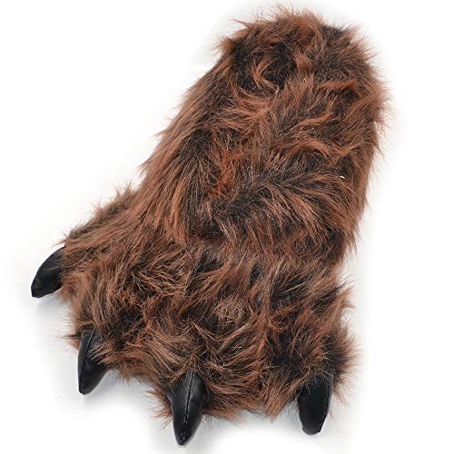 Millffy Funny Slippers Grizzly Bear Stuffed Animal Furry Claw Paw Slippers Toddlers, Kids & Adults Costume Footwear (X-Large - (Men's Size), Brown Grizzly Bear)