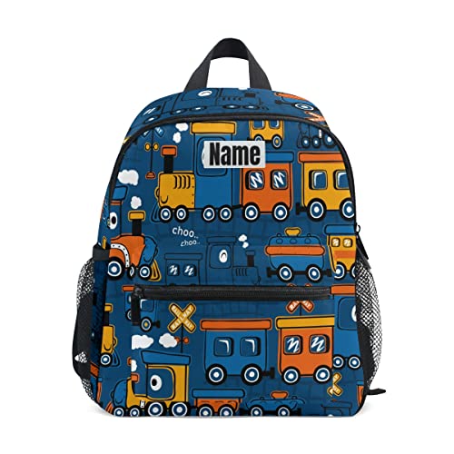 Glaphy Custom Kid's Name Backpack, Steam Train Cartoon Cars Toddler Backpack for Daycare Travel, Personalized Name Preschool Bookbags for Boys Girls Kids