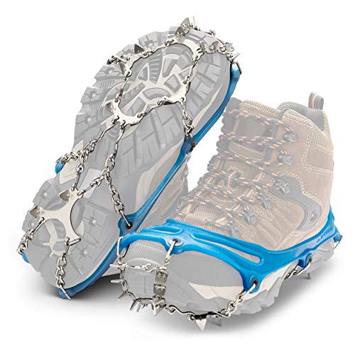 Yaktrax Ascent Heavy Duty Traction Cleats with 16 Stainless-Steel Spikes, Blue, X-Large (1 Pair)