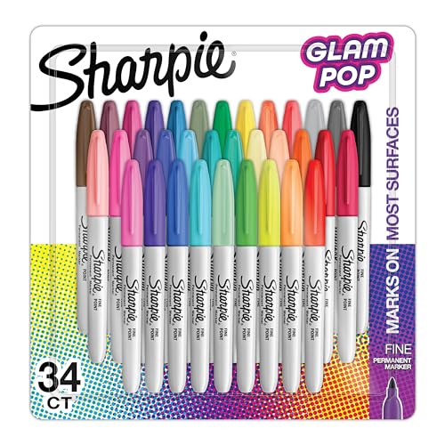 SHARPIE Glam Pop Permanent Markers, Fine Point, 34 Count