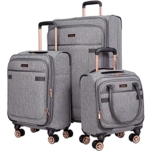 kensie Hudson Softside Spinner Luggage, Heather Gray, 3-Piece Set (16/20/28)