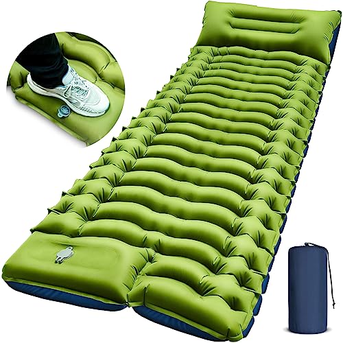 Yuzonc Camping Sleeping Pad, Ultralight Camping Mat with Pillow Built-in Foot Pump Inflatable Sleeping Pads Compact for Camping Backpacking Hiking Traveling Tent