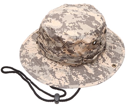 Summer Outdoor Boonie Hunting Fishing Safari Bucket Sun Hat with Adjustable Strap (Grey Digital Camo,LXL)