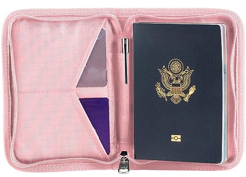 Single Passport Wallet - Travel Document Holder w/RFID Blocking Rose Pink