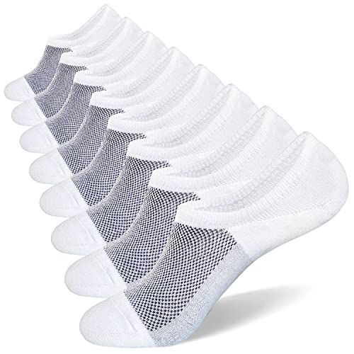 SIXDAYSOX Socks for Men No Show 8 Pairs Size 9-11 White Mesh Knit Low Cut Ankle Socks with Non Slip Grid for Flat Loafer Sneakers