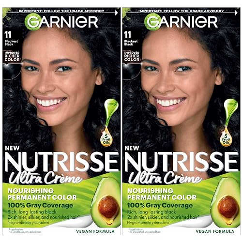 Garnier Hair Color Nutrisse Nourishing Creme, 11 Blackest Black (Peppercorn) Permanent Hair Dye, 2 Count (Packaging May Vary)