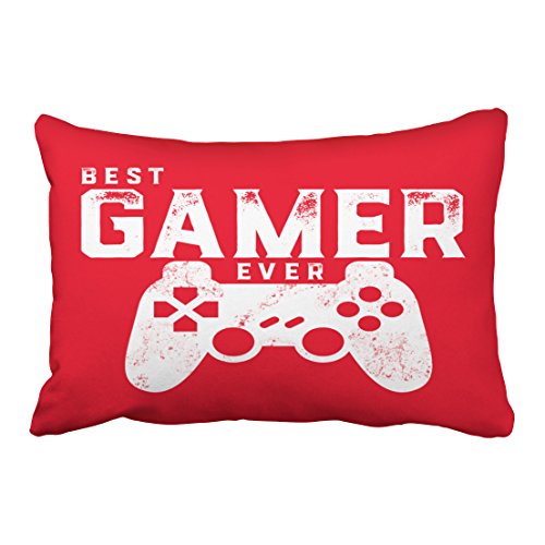Emvency Decorative Throw Pillow Cover Queen Size 20x30 Inches Best Gamer Ever for Video Games Geek Pillowcase with Hidden Zipper Decor Cushion Gift for Home Sofa Bedroom Couch Car